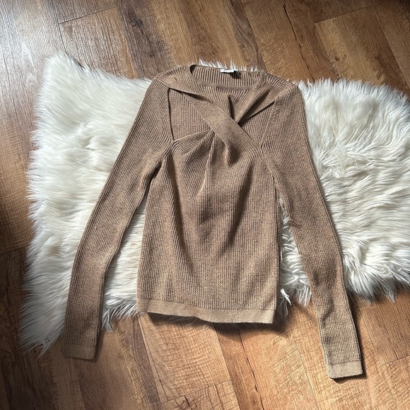 TOPSHOP Knit Twist Cut Out Sweater Top In Camel - Picture 5 of 7